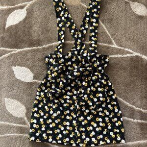 Urban Outfitter Corduroy Pinafore Suspender Skirt XS Dress Yellow Black Floral
